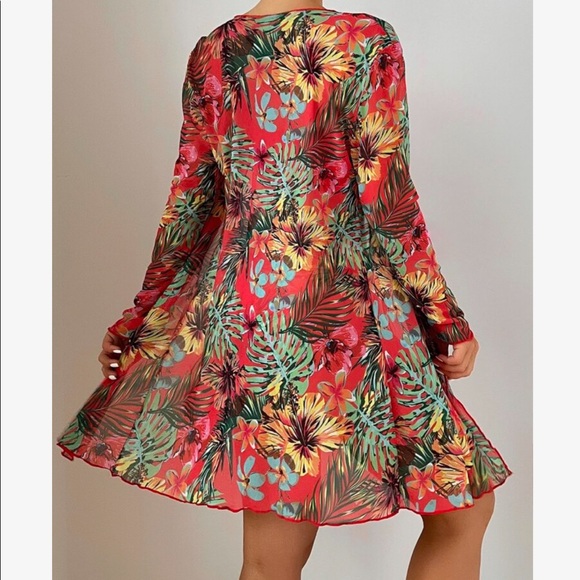 3 Piece Tropical Floral Print Push Up High Waisted Bikini Swimsuit Kimono Sexy - Picture 2 of 11